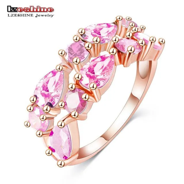 LZESHINE Wedding Ring Bands Bijouterie Finger Ring Rose Gold Color With Colorful Austrian Zirconia 2016 Anillos CRI0242-A