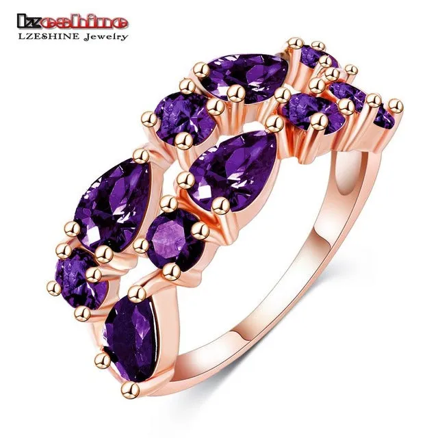 LZESHINE Wedding Ring Bands Bijouterie Finger Ring Rose Gold Color With Colorful Austrian Zirconia 2016 Anillos CRI0242-A