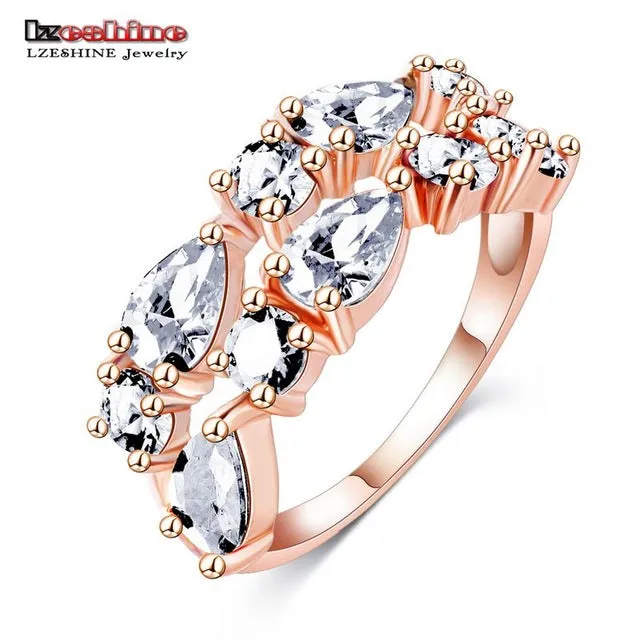 LZESHINE Wedding Ring Bands Bijouterie Finger Ring Rose Gold Color With Colorful Austrian Zirconia 2016 Anillos CRI0242-A