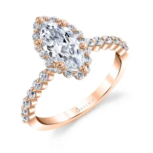 Marquise Cut Classic Halo Engagement Ring - Athena 14k Gold Rose