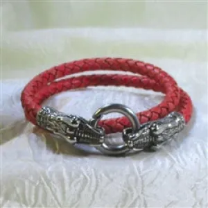 Men Braided Terracotta Leather Bracelet with Alligator Clap