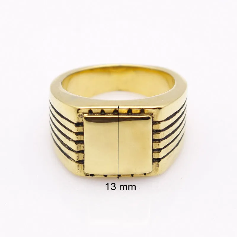 Men's High Polished Signet Solid Stainless Steel Ring 316L Stainless Steel with Gold Color