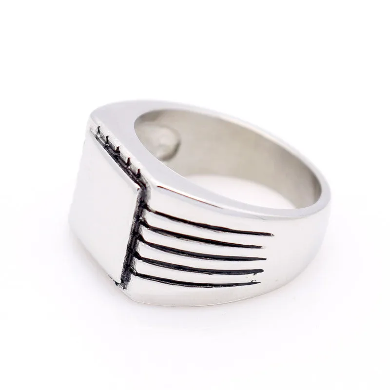 Men's High Polished Signet Solid Stainless Steel Ring 316L Stainless Steel with Gold Color