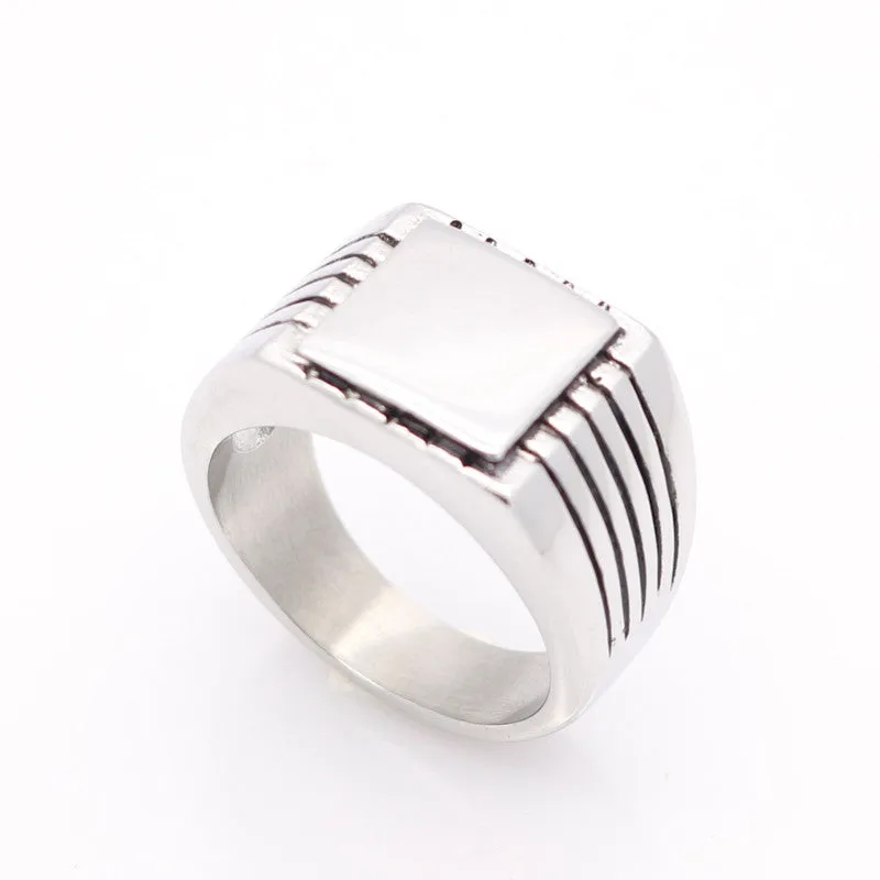 Men's High Polished Signet Solid Stainless Steel Ring 316L Stainless Steel with Gold Color