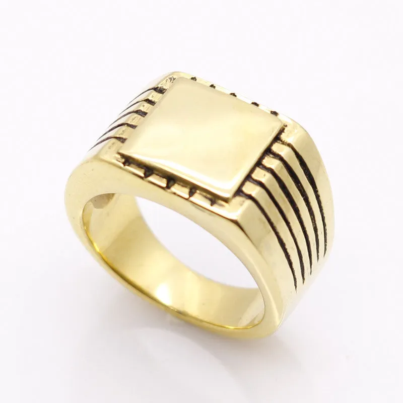 Men's High Polished Signet Solid Stainless Steel Ring 316L Stainless Steel with Gold Color