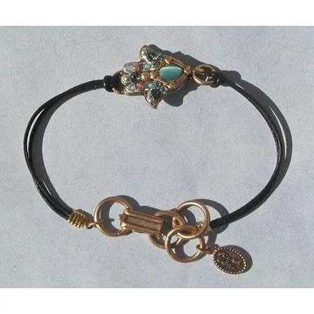 Michal Golan Cat’s Eye Hamsa Bracelet On Leather