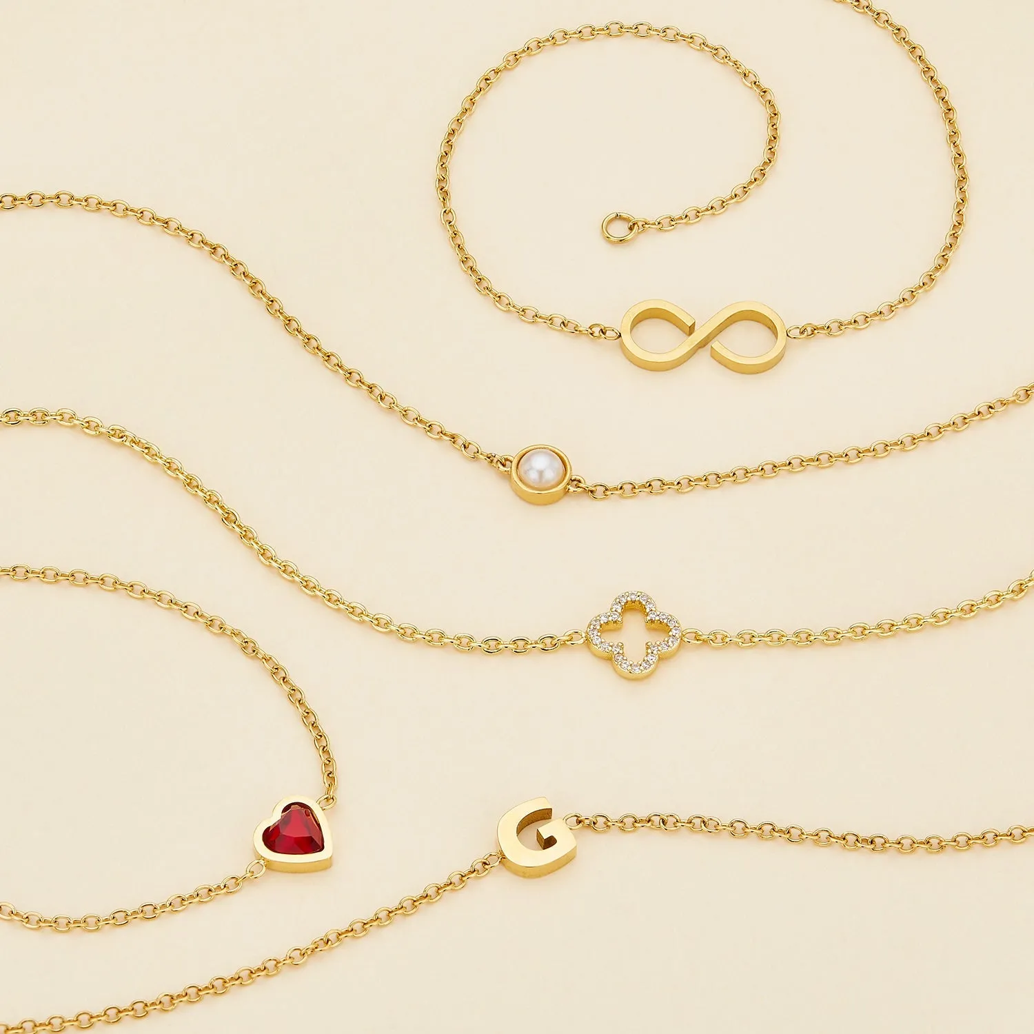 Mini Heart Birthstone Bracelet Bundle (Gold)