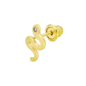 Minimalist 14K Gold Serpent Cartilage Ear Stud Earring with Safety Clutch