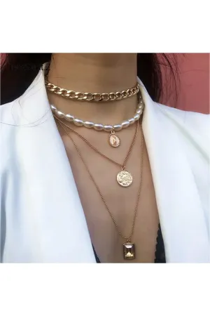 Multi Layered Pearl Choker Necklace