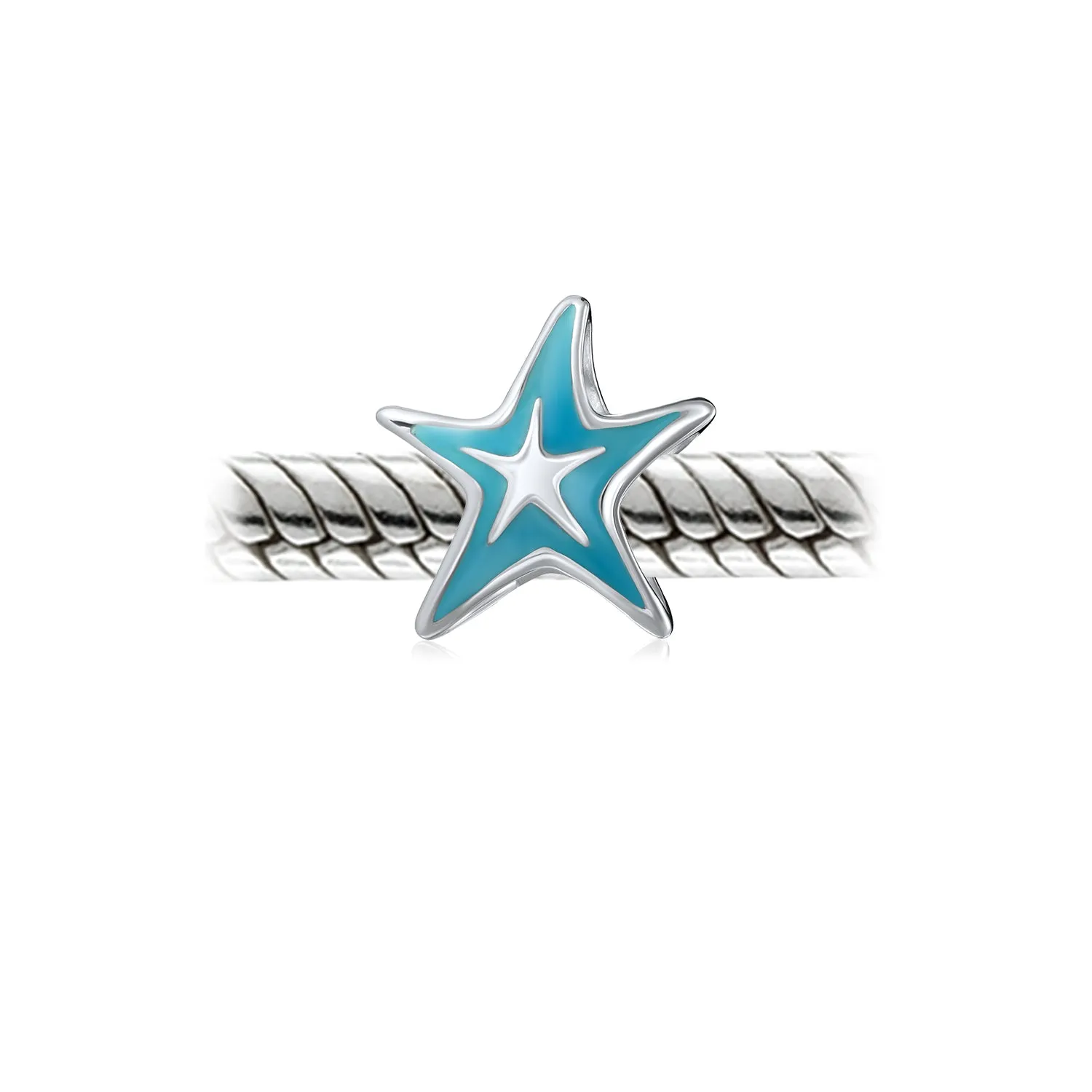 Nautical Travel Beach Charm Bead Starfish Sterling Silver for European Bracelet