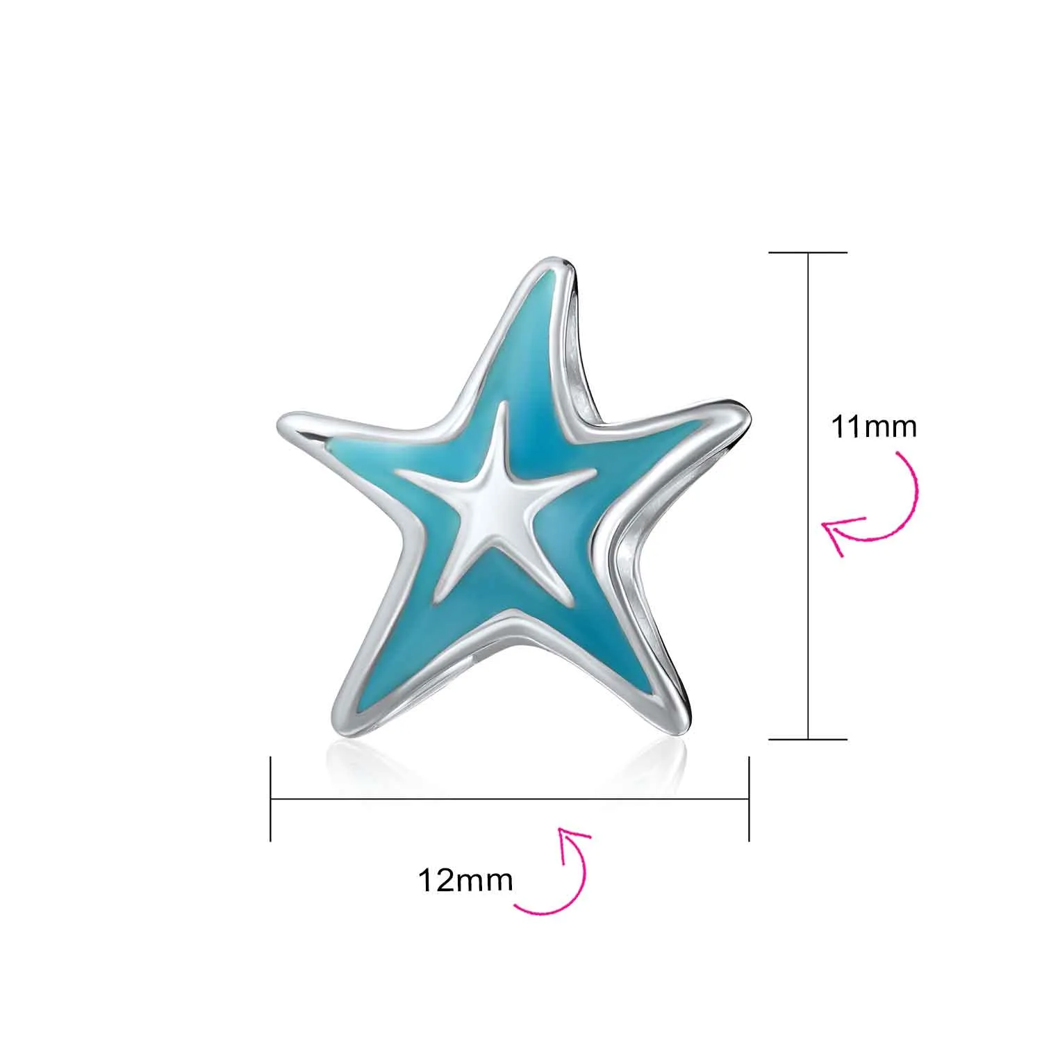 Nautical Travel Beach Charm Bead Starfish Sterling Silver for European Bracelet