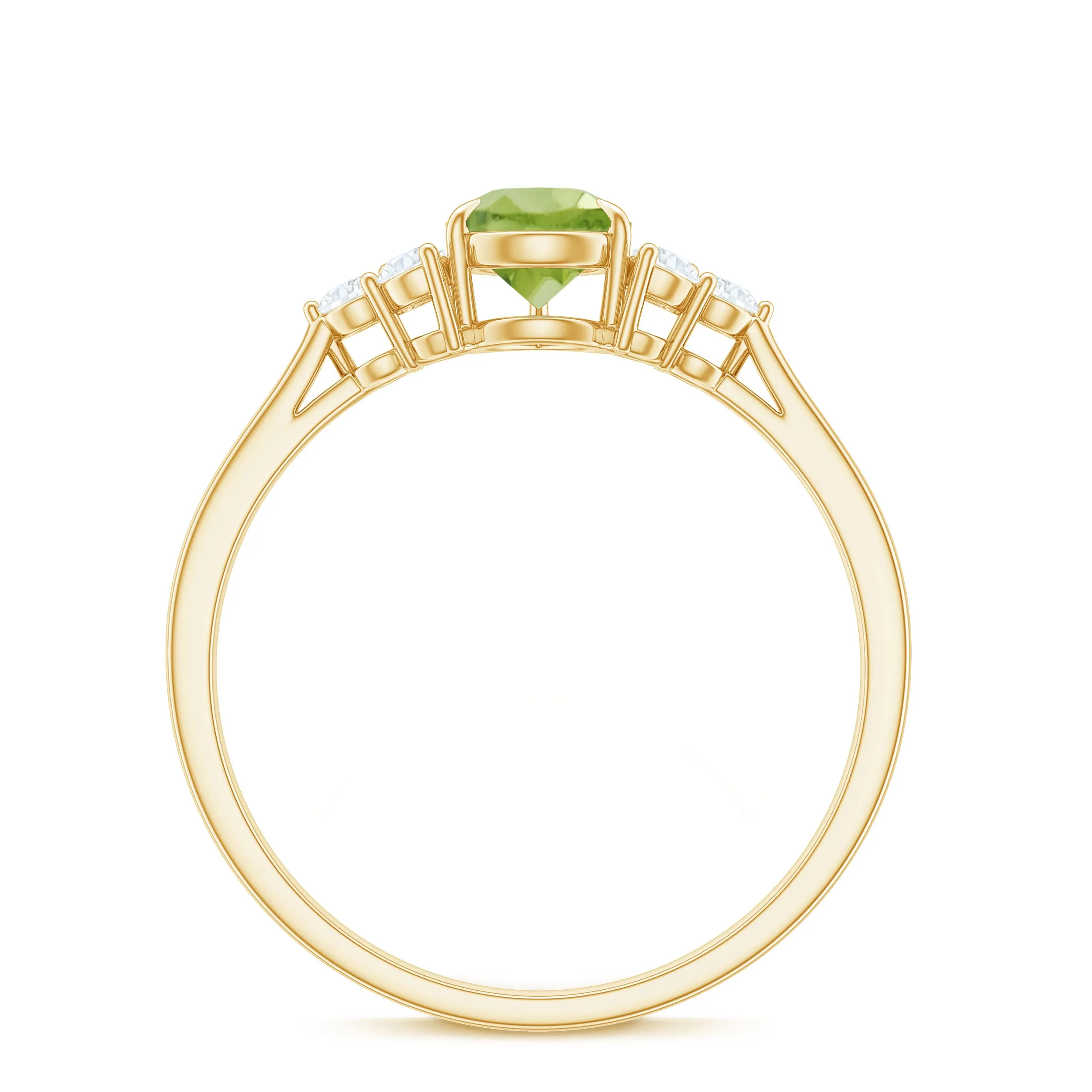 Pear Cut Peridot Solitaire Ring with Diamond Trio