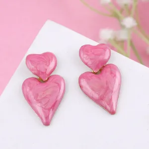 Pink Double Heart Drop Earrings