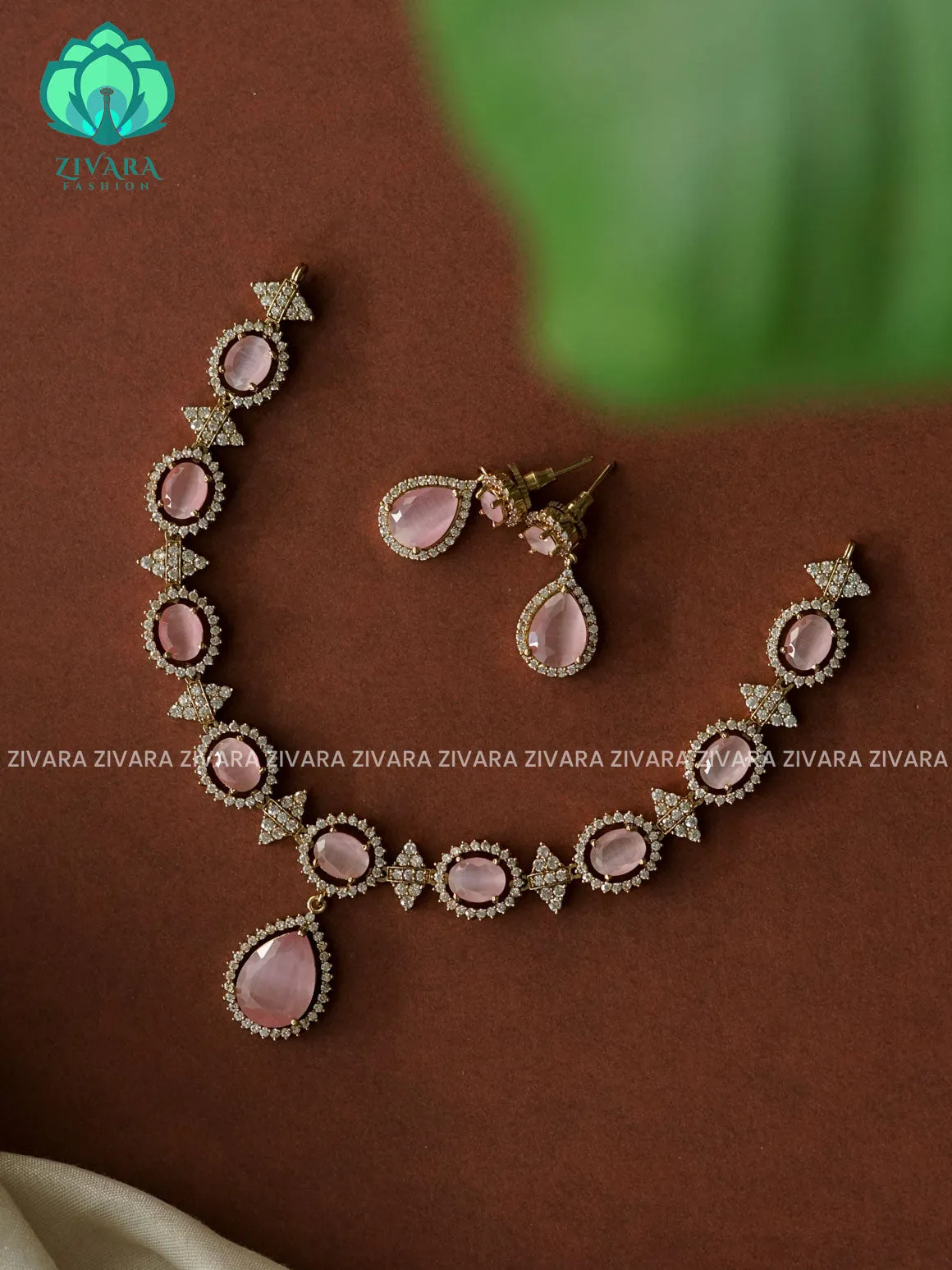 PINK TEAR pendant -Traditional south indian premium neckwear with earrings- Zivara Fashion- latest jewellery design.