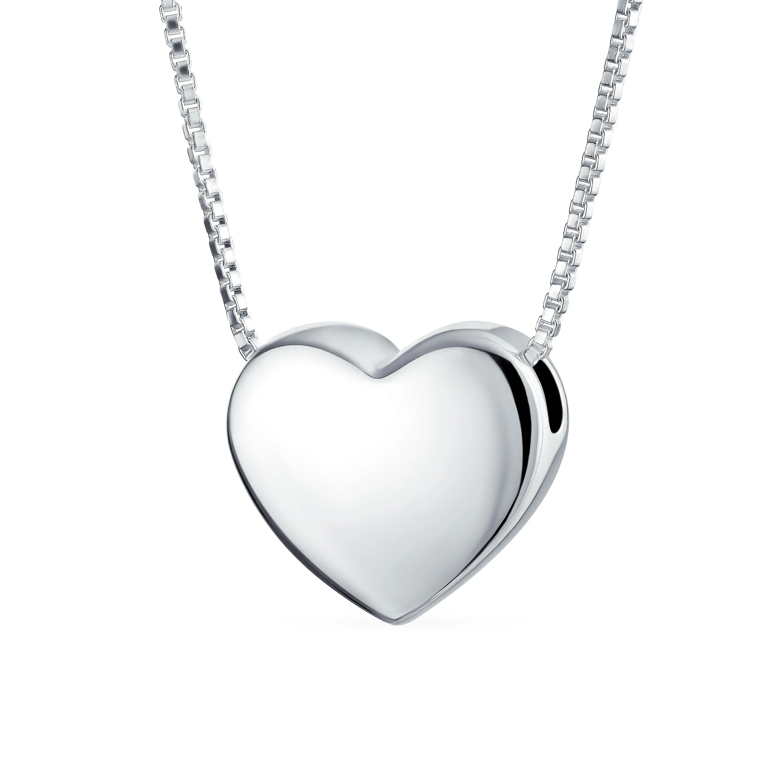 Plain Alphabet Initial Heart Pendant Necklace in Sterling Silver A-AZ Monogram