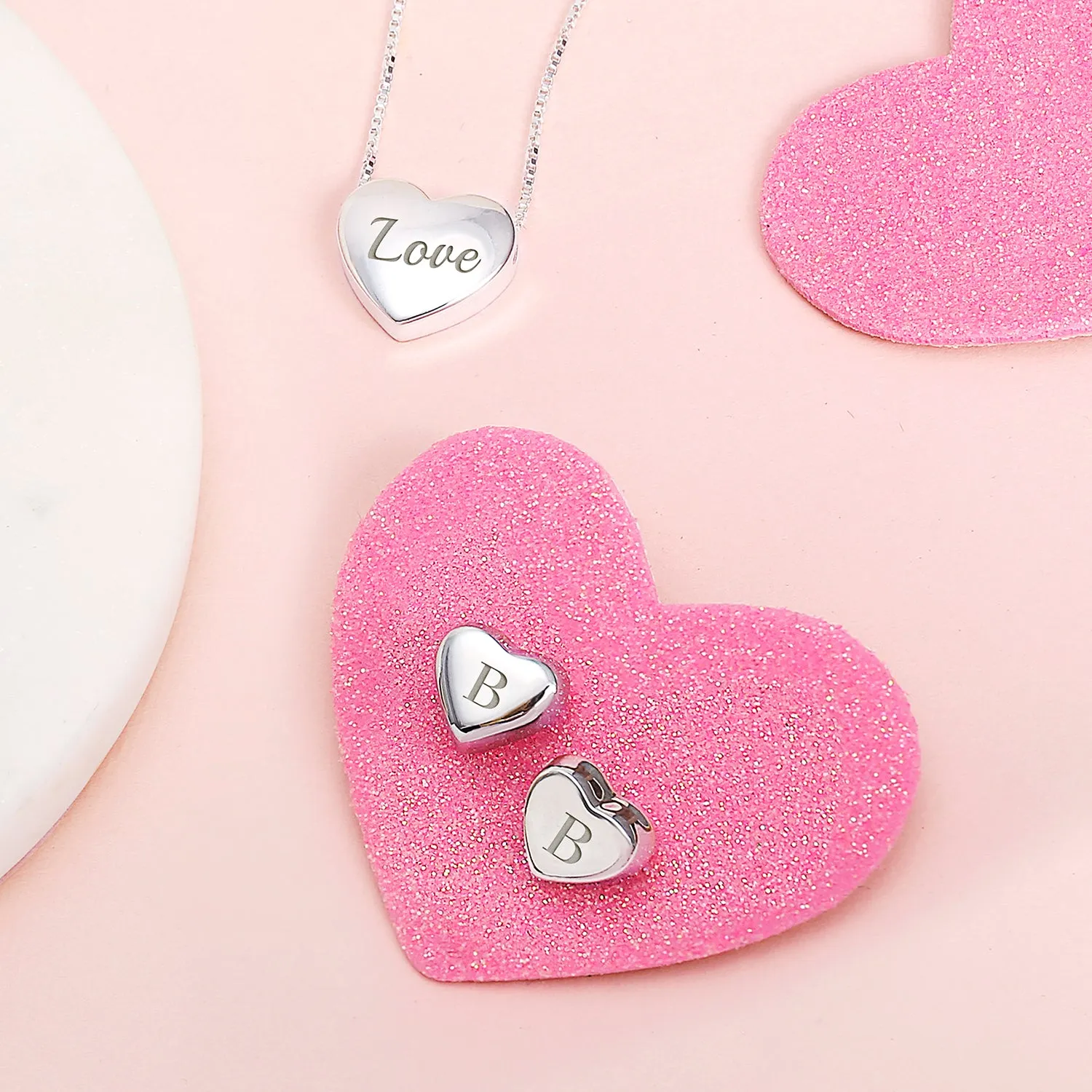 Plain Alphabet Initial Heart Pendant Necklace in Sterling Silver A-AZ Monogram