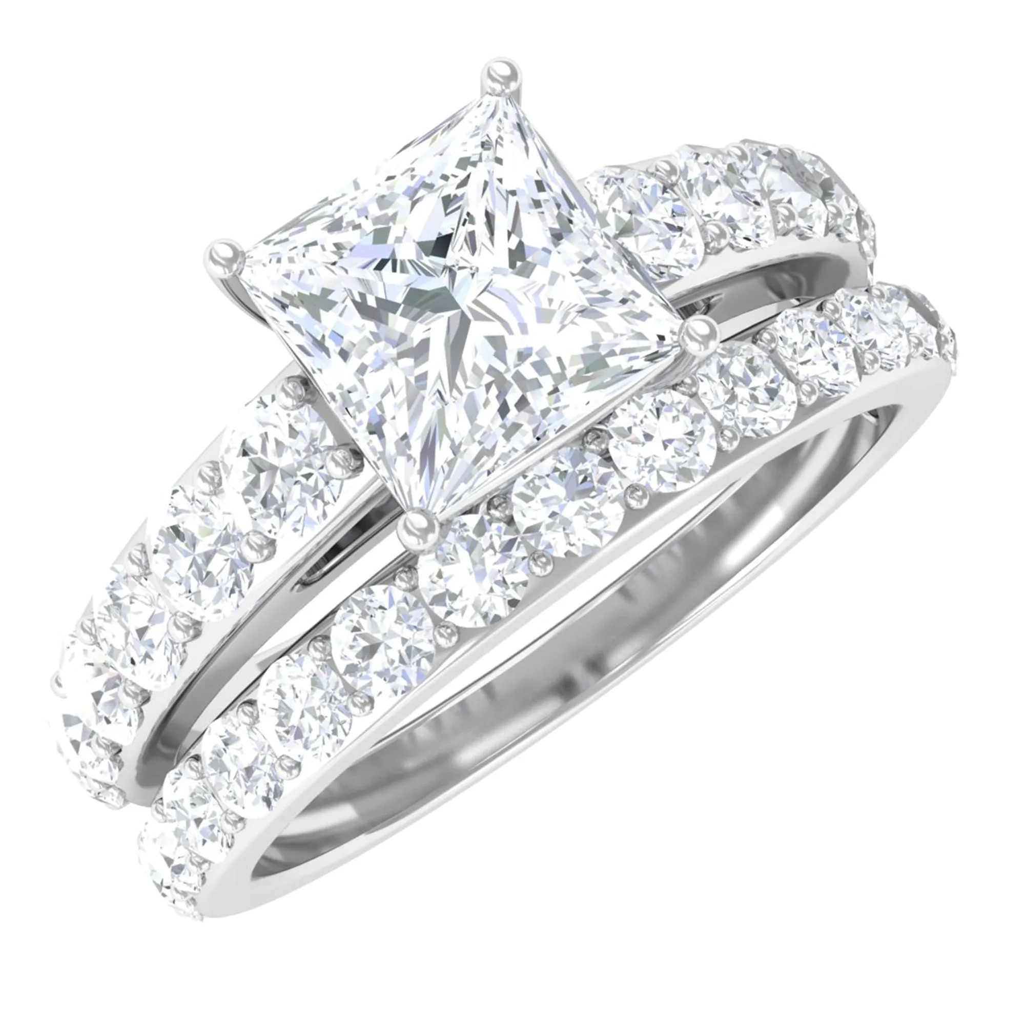 Princess Cut Zircon Wedding Ring Set with Enhancer Band