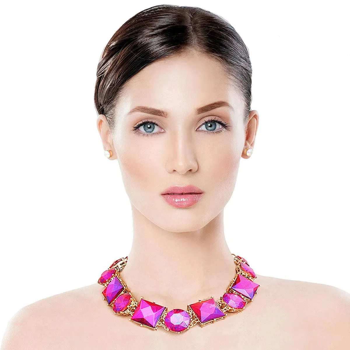 Purple Acrylic-crystal Collar Necklace & Earrings Set - Buy Now!