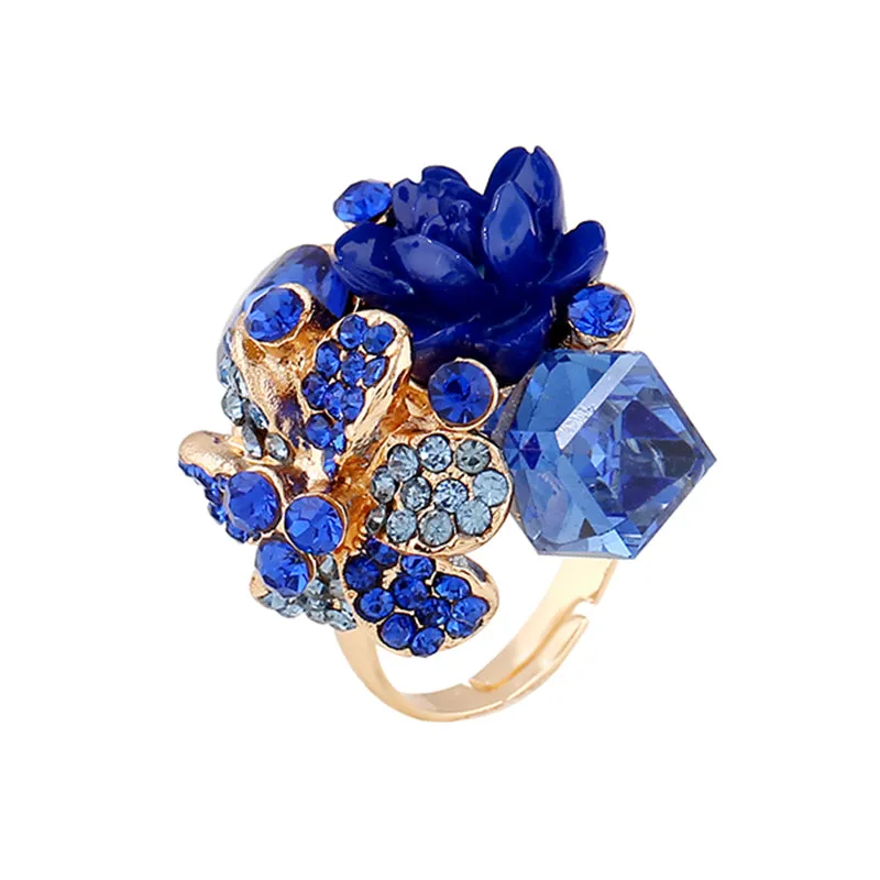 Purple flower ring for women hot sale crystal fashion party ring colorful jewelry trendy resin adjustable women's ring