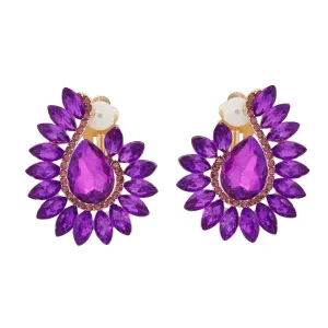 Purple Teardrop Center Clip On Pageant Earrings for Elegant Style