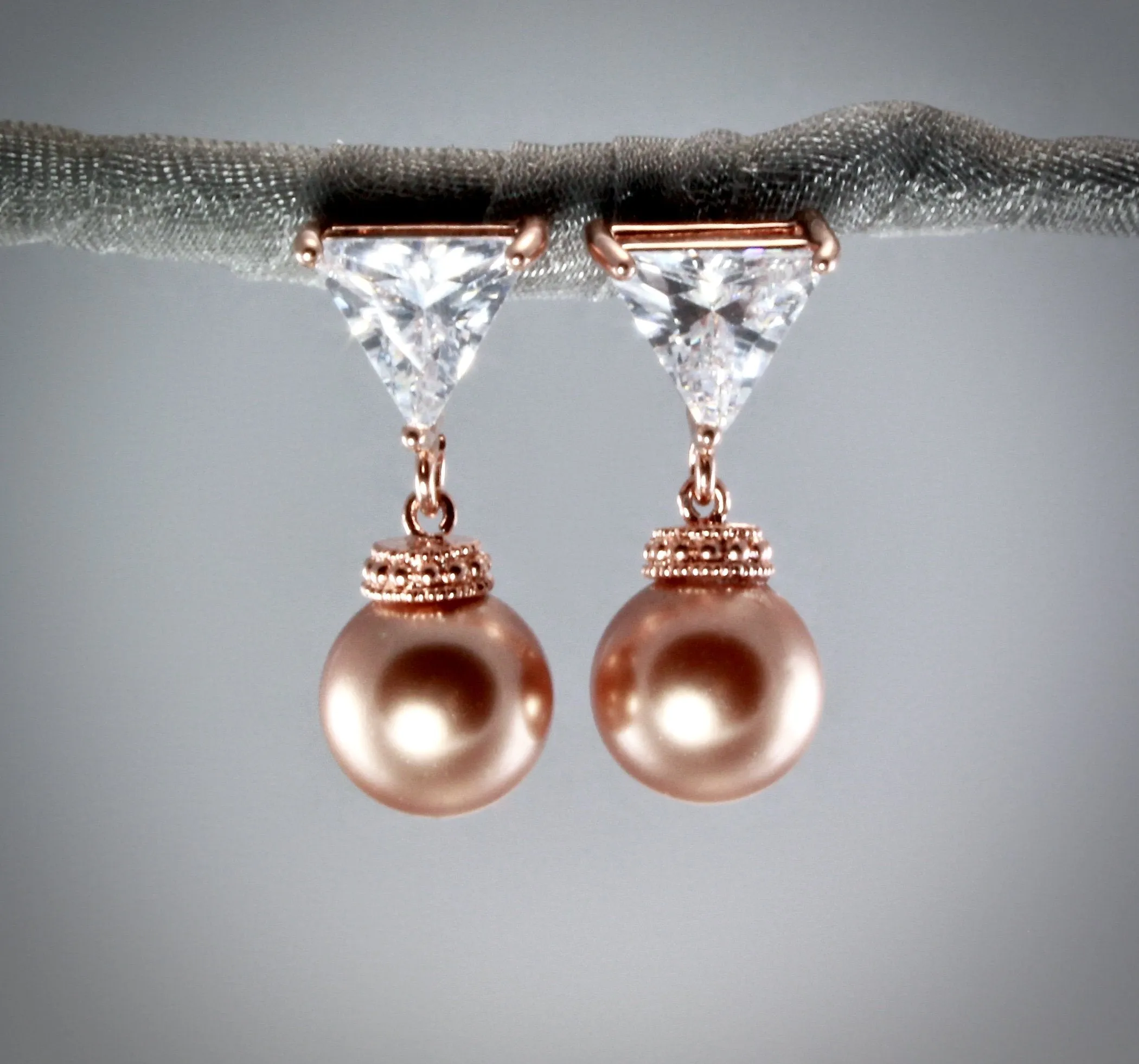 "Calla" - Swarovski Pearls and 14K Rose Gold-Filled Earrings