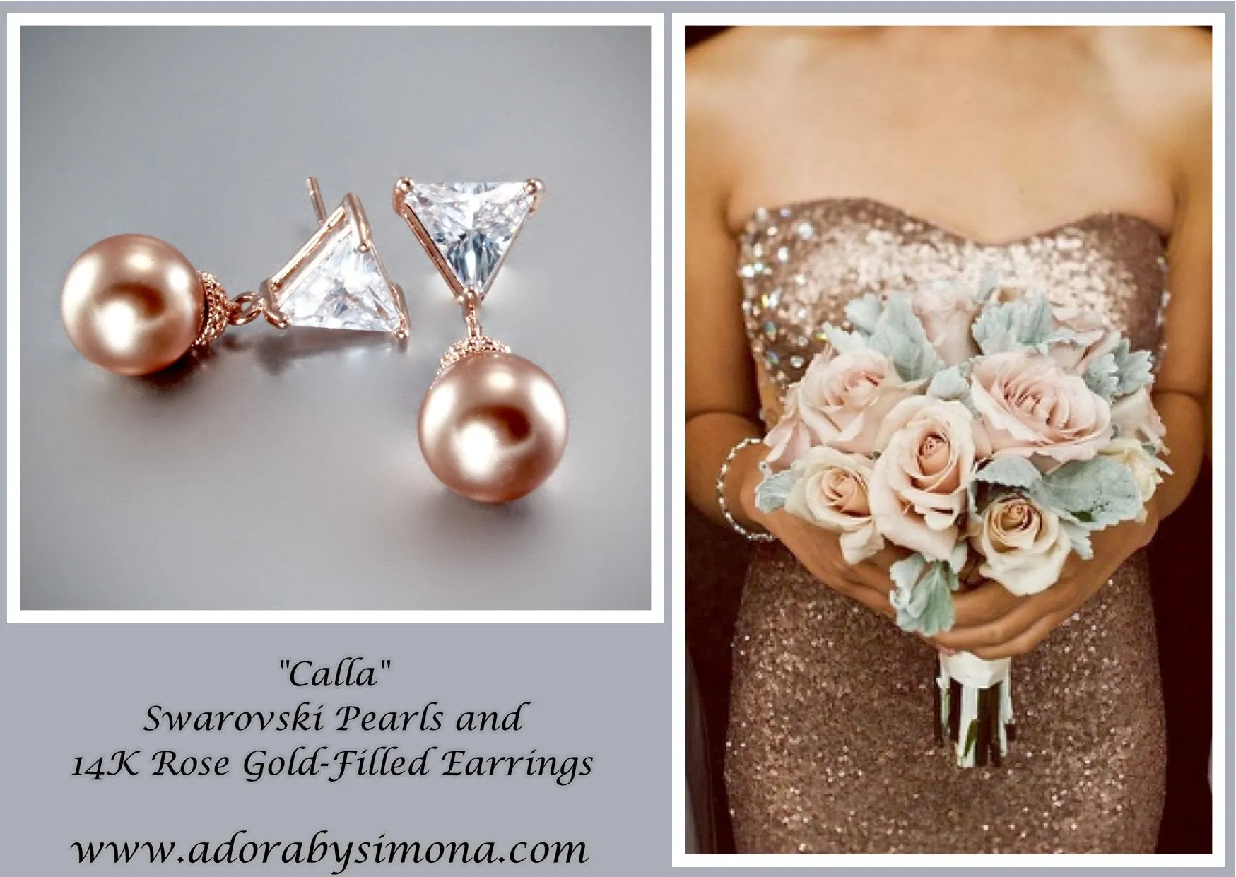 "Calla" - Swarovski Pearls and 14K Rose Gold-Filled Earrings