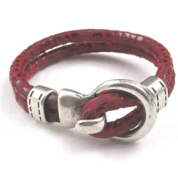 Red Woman's Leather Bracelet with Buckle Clasp