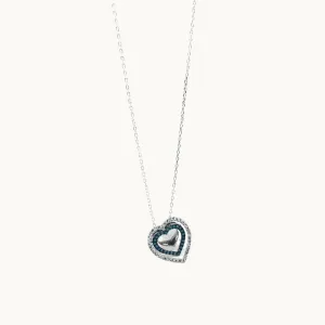 Rose Gold and Silver Cubic Zirconia Circle Heart Pendant Necklace