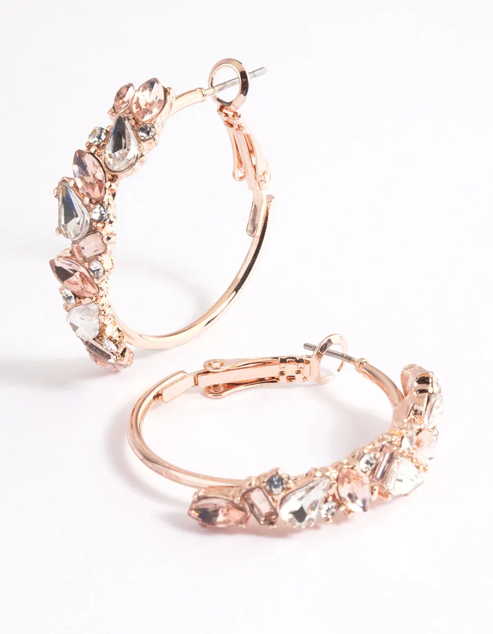 Rose Gold Mini Cluster Diamante Hoop Earrings