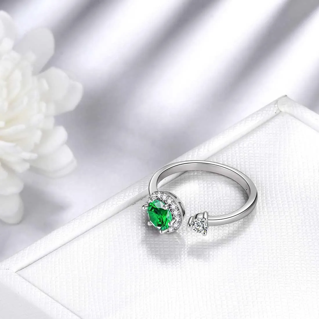 Round Birthstone May Emerald Ring Women Girls Jewelry Birthday Gift Sterling Silver