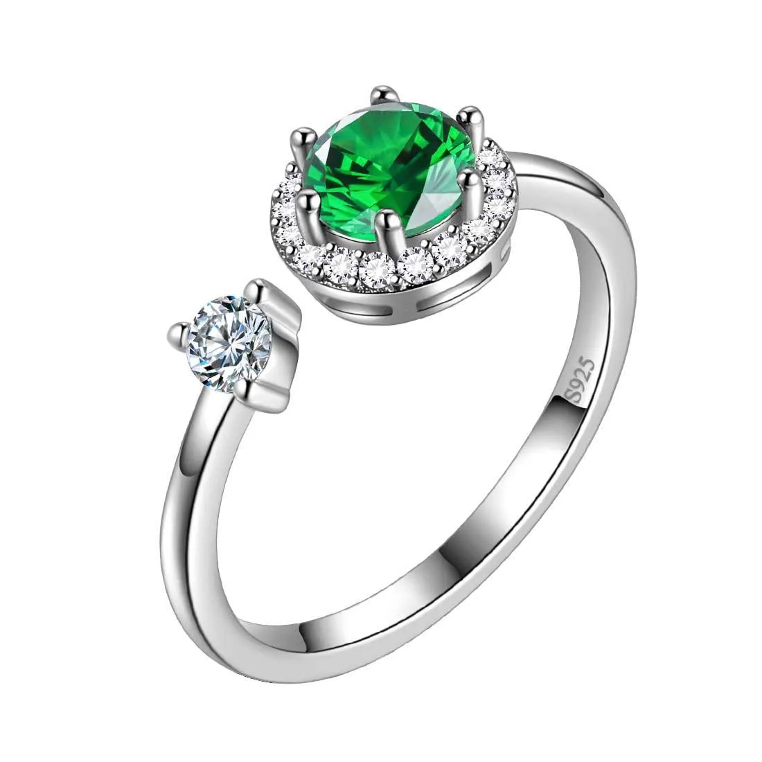 Round Birthstone May Emerald Ring Women Girls Jewelry Birthday Gift Sterling Silver