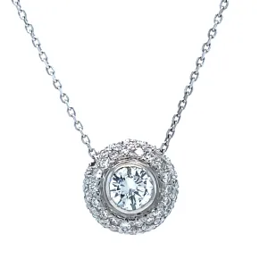 Round Diamond Solitaire Pendant Necklace 14k White Gold Pave Halo