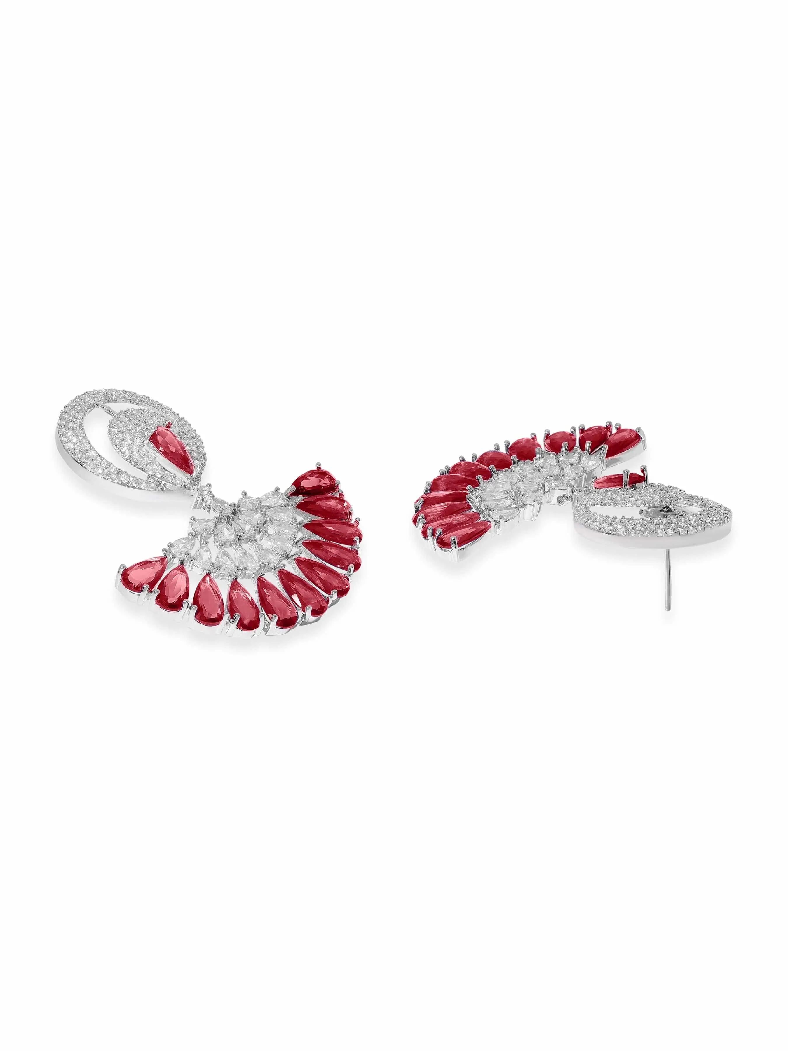 Rubans Rhodium Plated Ruby red Zirconia Studded Chic Dangle Earrings