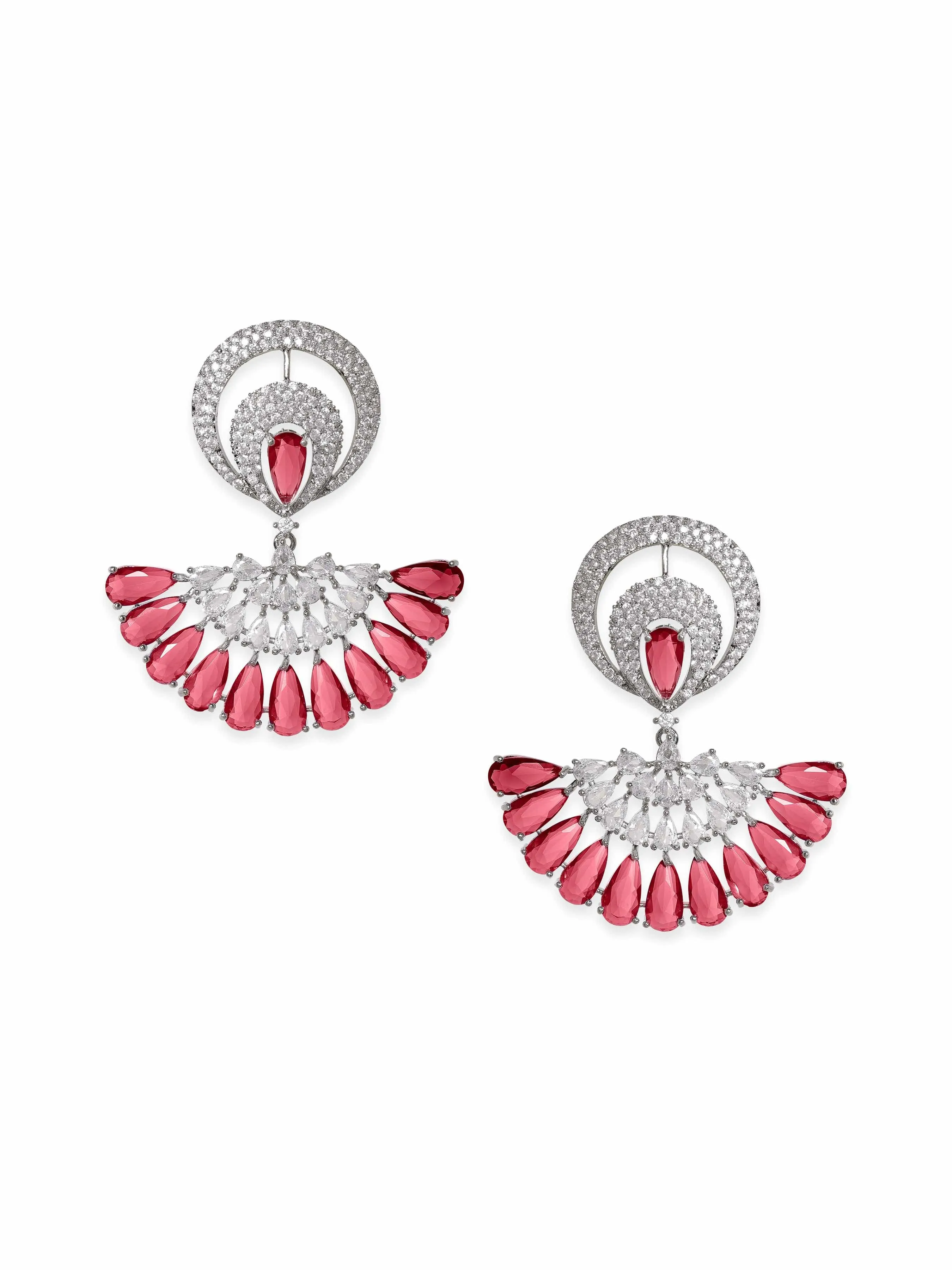 Rubans Rhodium Plated Ruby red Zirconia Studded Chic Dangle Earrings