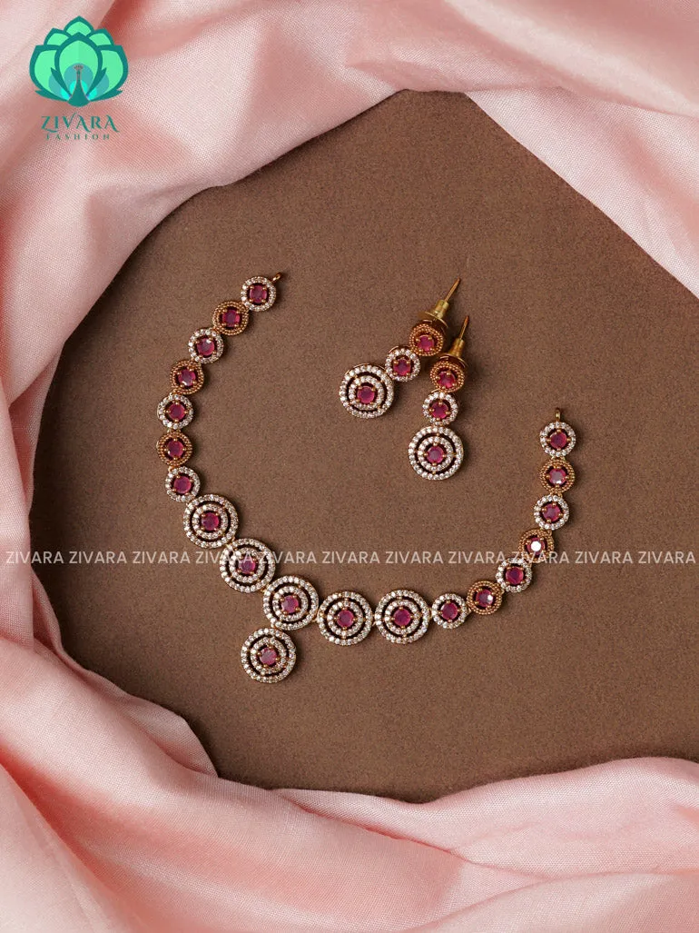 RUBY CIRCLE - stylish and minimal elegant neckwear with earrings- Zivara Fashion