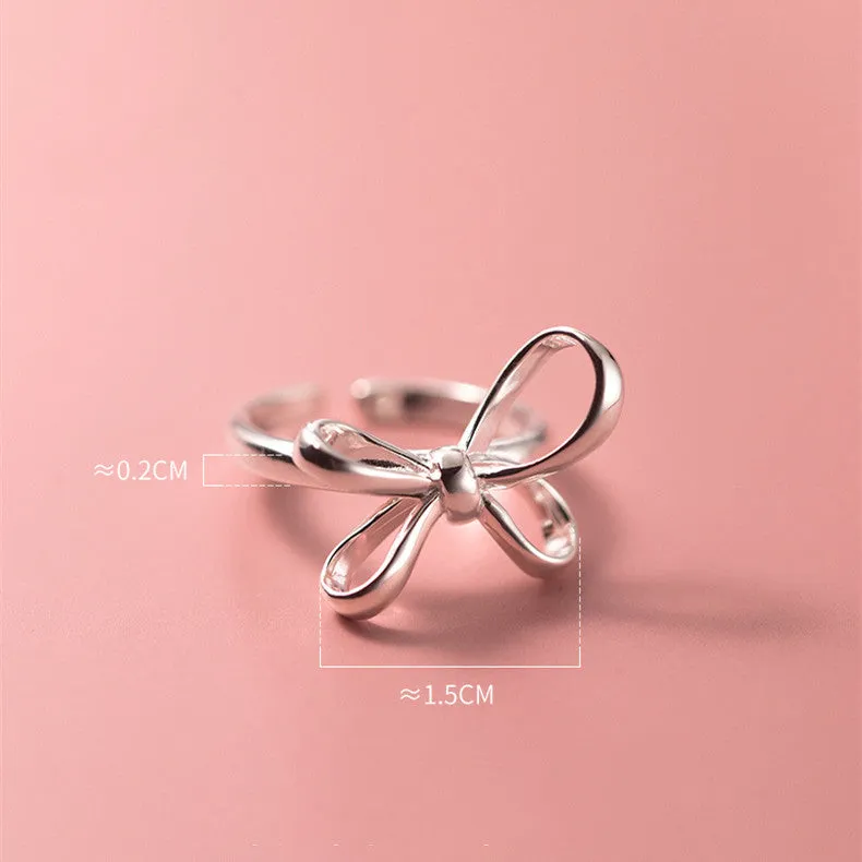 S925 Silver Bow Ring Fashionable Simple Line Women's Jewelry