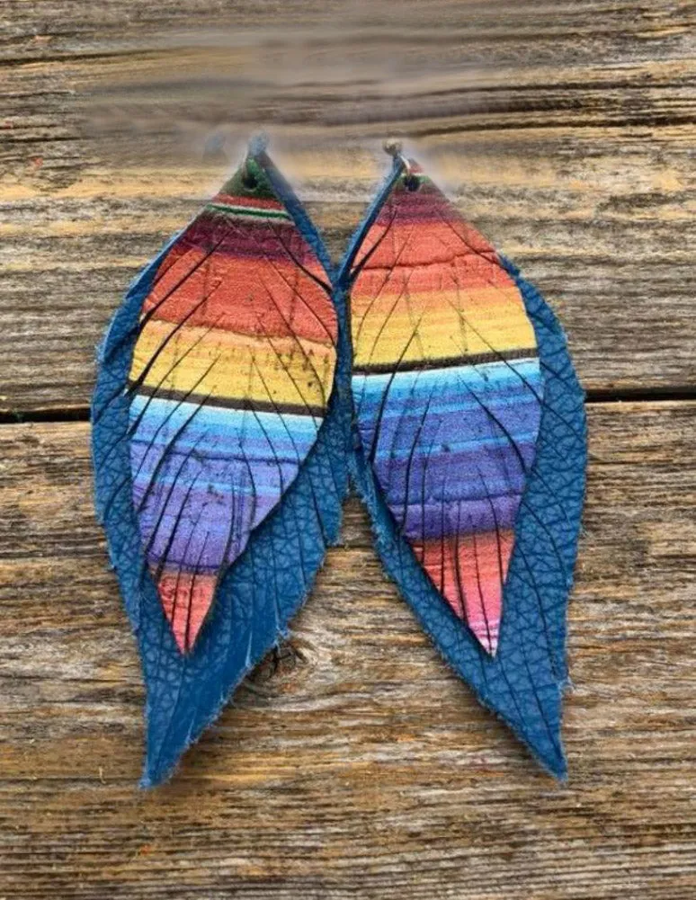 Serape Feather Handcrafted Suede Leather Earrings