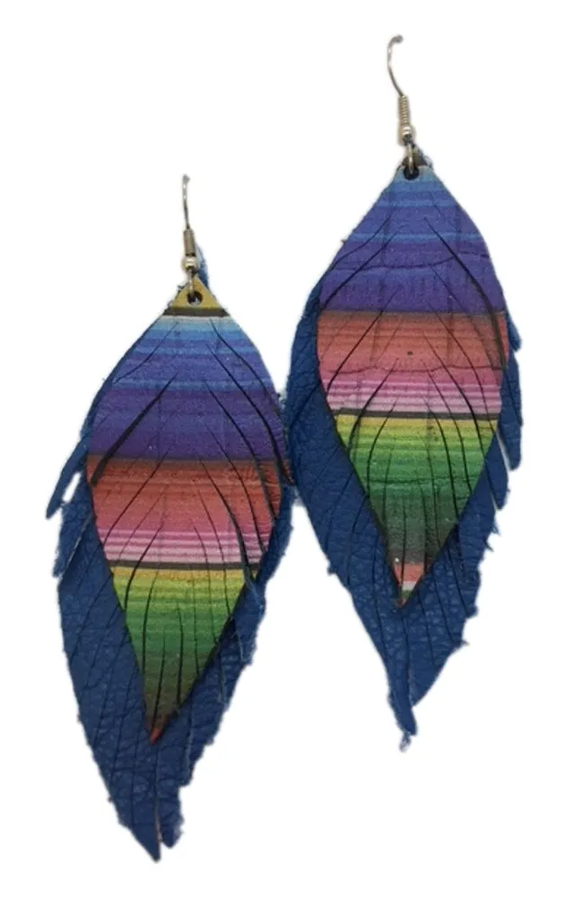 Serape Feather Handcrafted Suede Leather Earrings