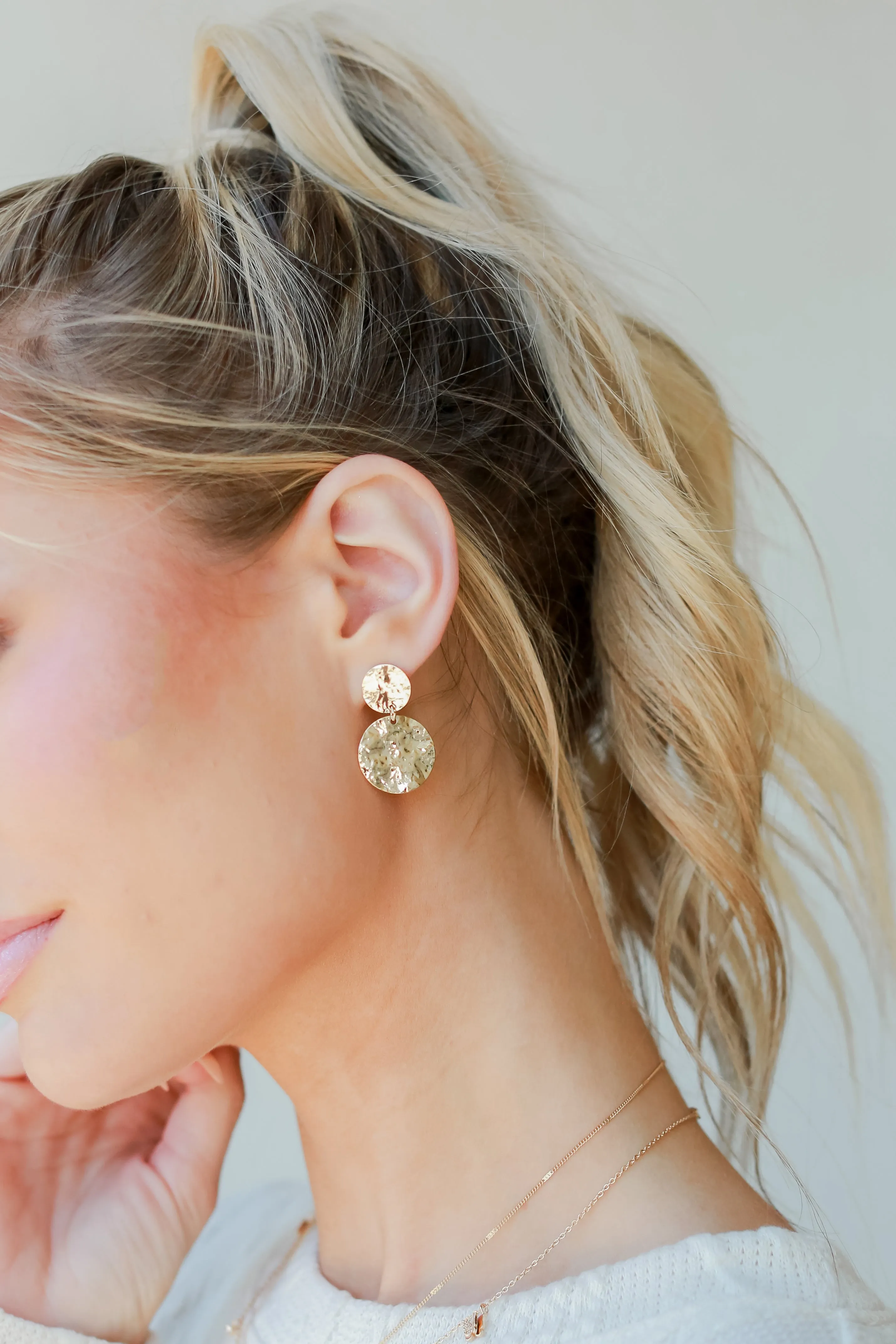 Serena Gold Hammered Drop Earrings