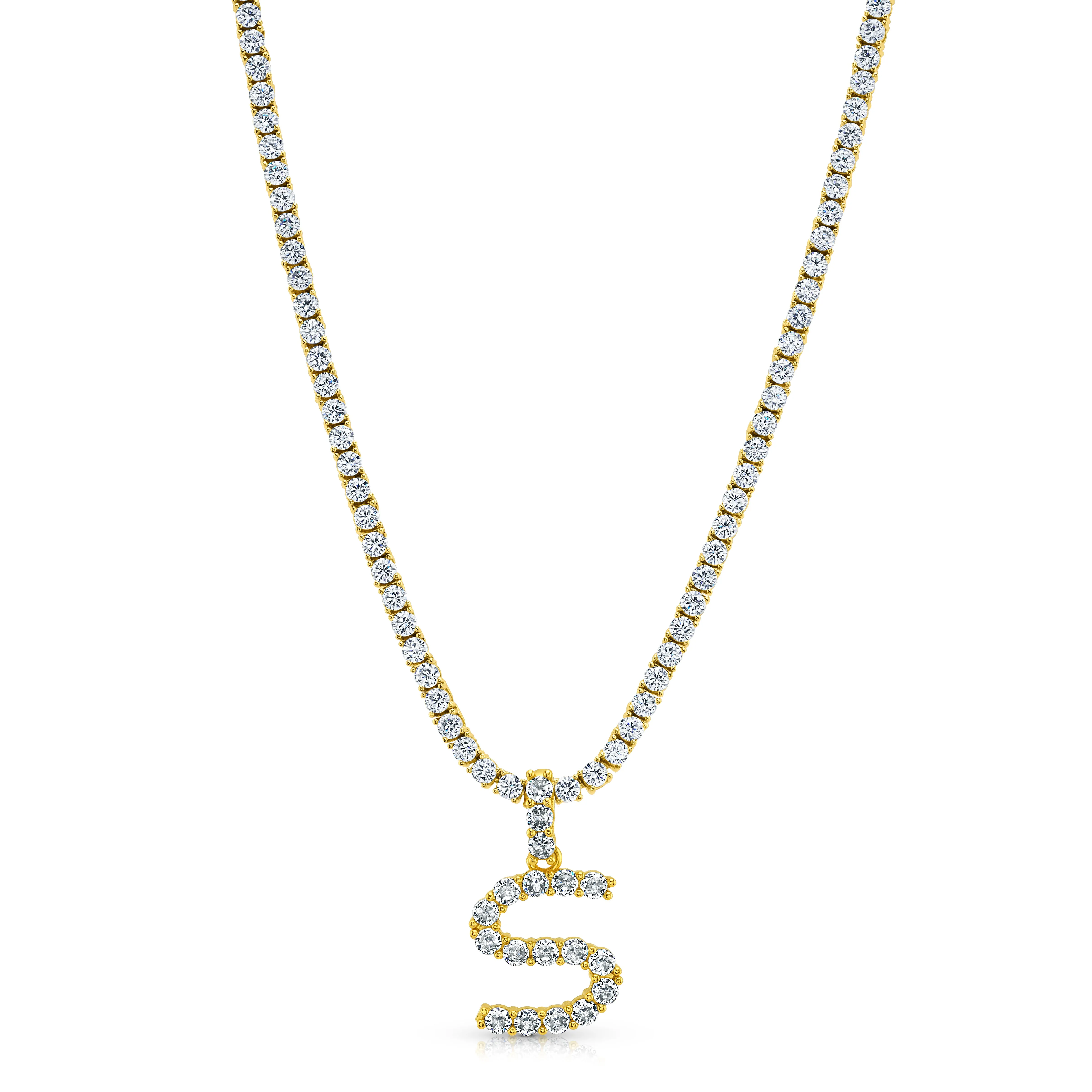 SIGNATURE TENNIS INITIAL NECKLACE, GOLD