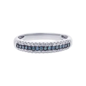 Silver Linear Blue and White Diamond Ring