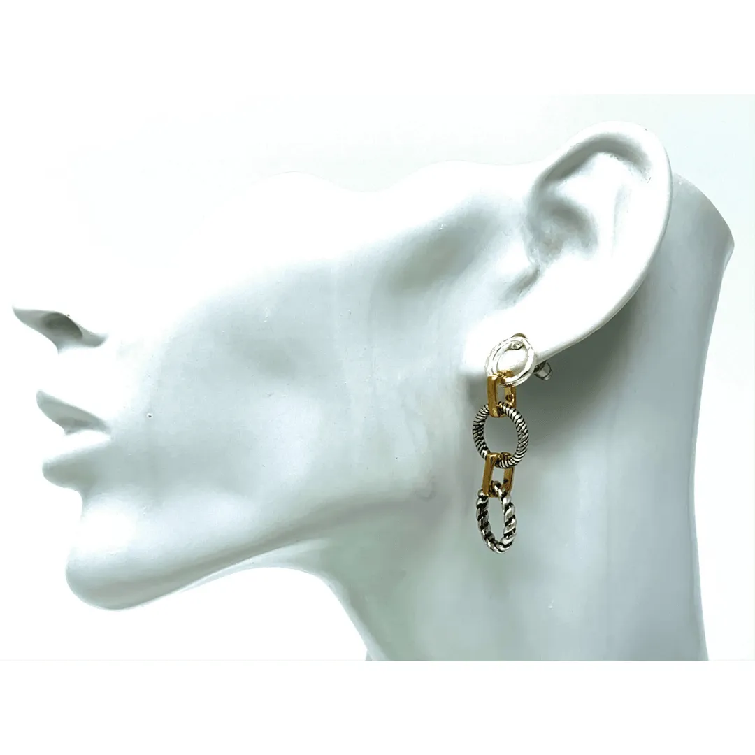 Silver Open Circle Gold Link Stud Earrings