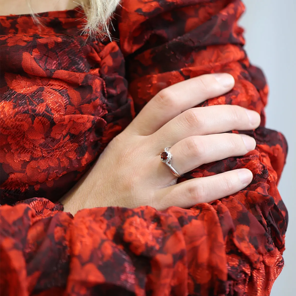 Silver Sweet Treat Garnet & Diamond Ring