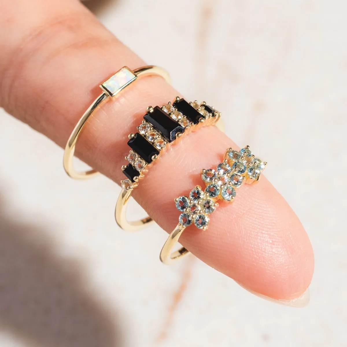 Solid Gold Black Agate Crown Ring