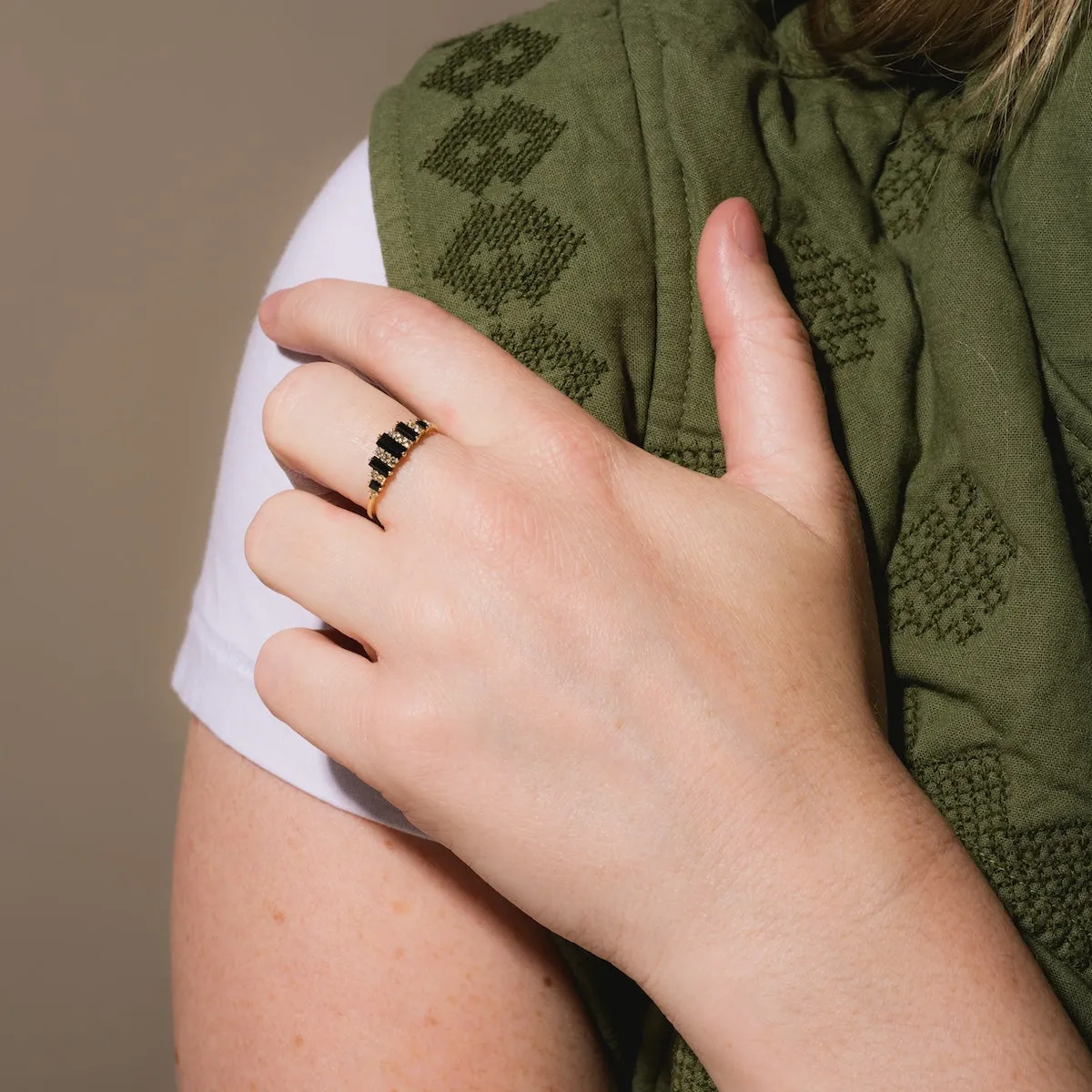 Solid Gold Black Agate Crown Ring