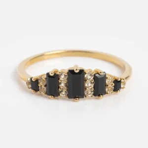 Solid Gold Black Agate Crown Ring