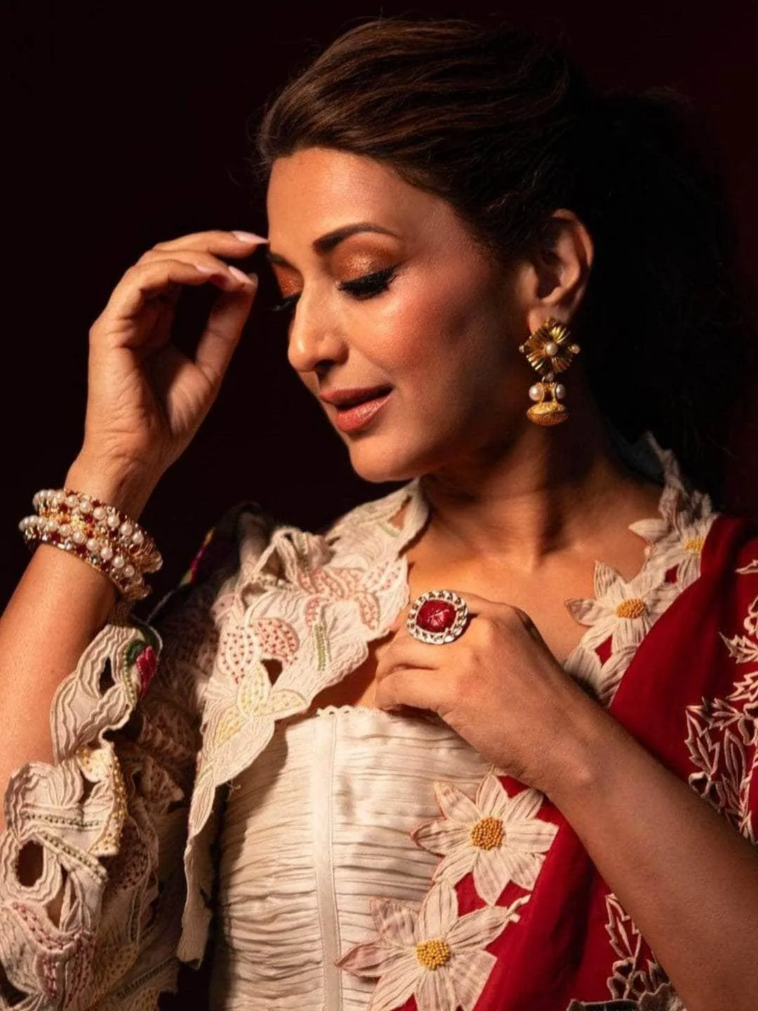 Sonali Bendre In Kundan Ruby Ring Red