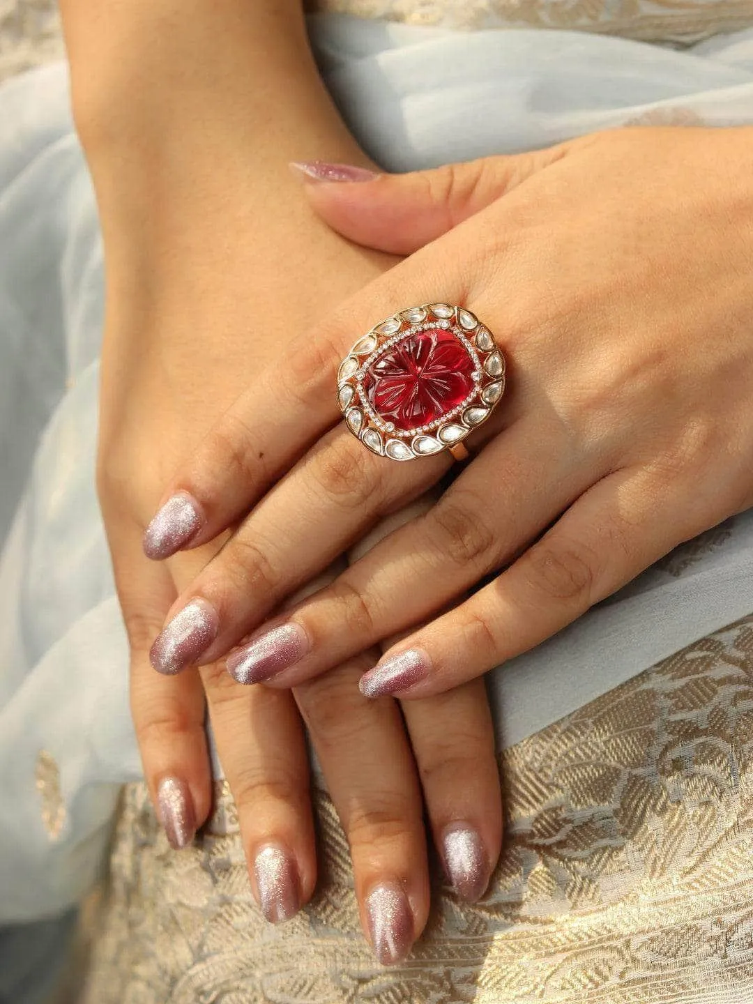 Sonali Bendre In Kundan Ruby Ring Red