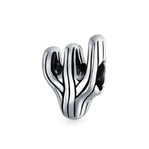 Southwestern Sonoran Desert Cactus Charm Bead in Oxidized Sterling Silver