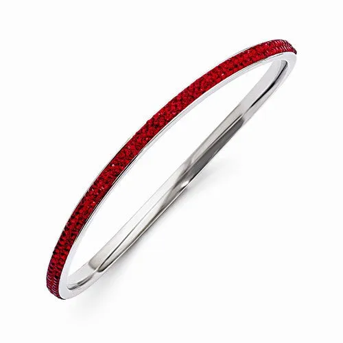 Stainless Steel Polished Red Crystal Wavy Bangle Bracelet